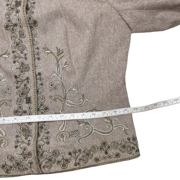 NyGård Petite 10 Embroidered Jacket Wool Blend Beige Cottagecore Academic - Picture 11 of 16